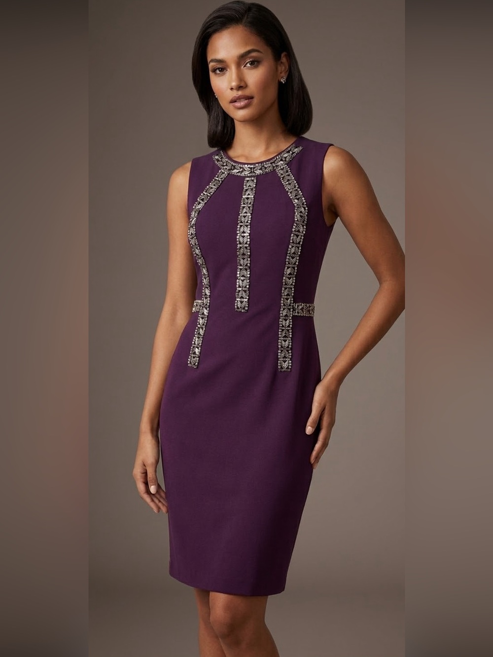 Rebecca Taylor Dress Gemstone Beaded Purple SILK  BLEND Size 4 Excellent